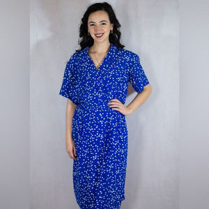 Vintage blue wrap midi dress with pockets